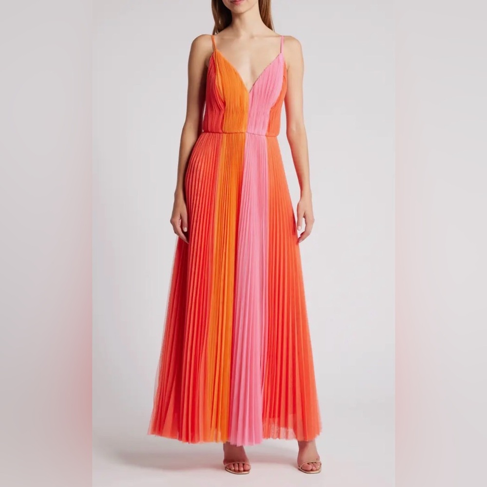 Hutch Colorblock Pleated Tulle Maxi Gown in Plus Size